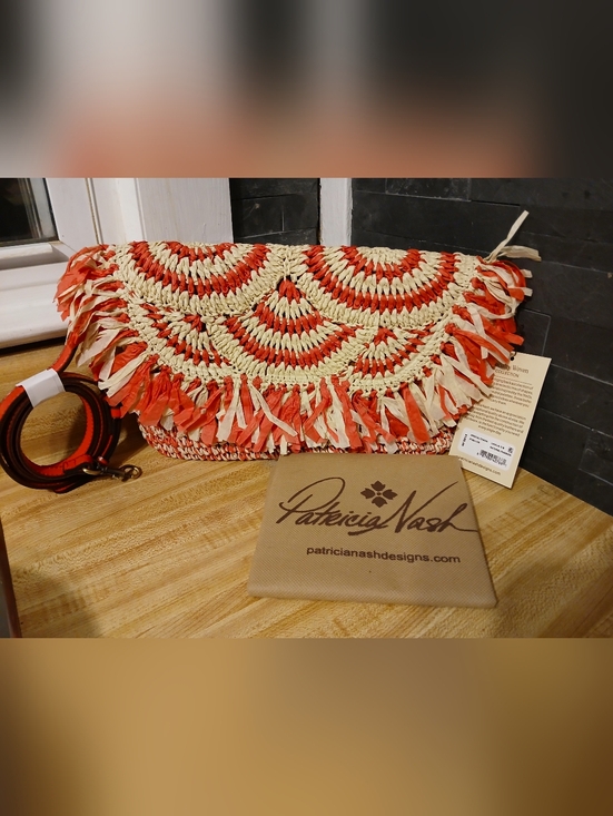 Patricia Nash Pink/Creme Raffia Crossbody & Dustbag - Picture 2 of 5